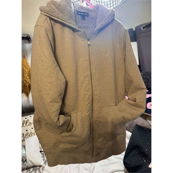 Michael kors MK large  y2k fur lined zip up hoodie jacket hooded sweatshirt coat - Picture 1 of 7
